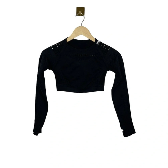 Gymshark Glow Long Sleeve Seamless Mesh Crop Top in Black Size S - Picture 5 of 12
